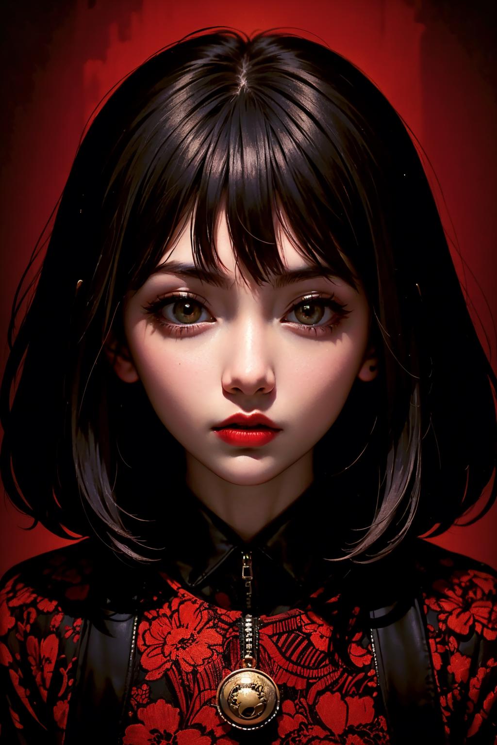 A close up of a woman with a red dress and a necklace - SeaArt AI