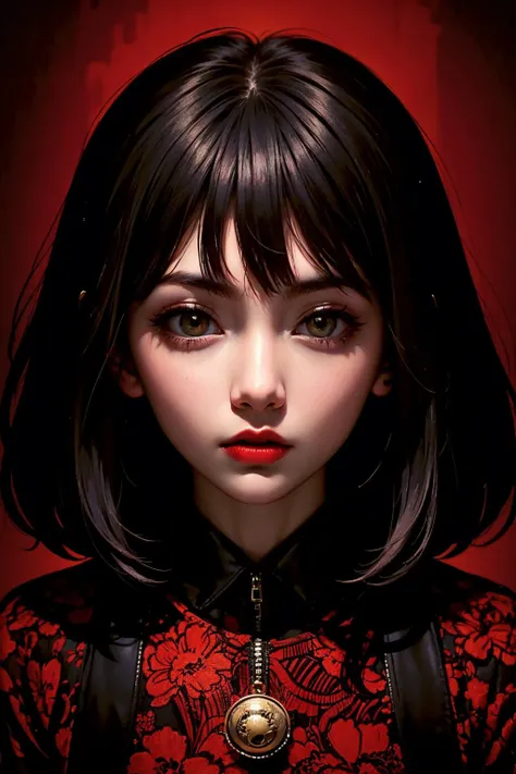 (abstract art:1.3),style of Yuko Shimizu,dark red theme,dark theme,(1girl),masterpiece,best quality,ultra high res,