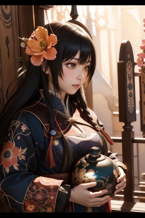 1girl, (designed by Rei Kamoi:1.1) and (Emeric Pressburger:0.9) , melanin art, masterwork Anime, intricate background, Long exposure of a Arcane Voyeuristic Mongolian ([Kitchen timer:Pots with flowers:5]:1.3) , it is covered in Tar, it is anthropomorphic reimagined as a Shadowrun character, from inside of a Psychotic Cologne Cathedral, Indigo hillside and Libra constellation in background, Winter, soft focus, Magic Realism, Flustered, Shin Hanga, studio lighting, L USM, Ambrotype, (Neutral and DayGlo pink:0.7) , Swirling, "Footprints on uncharted paths, explorers of the unknown, venturing into the wilderness of possibility.", 8K, HDR, photo
