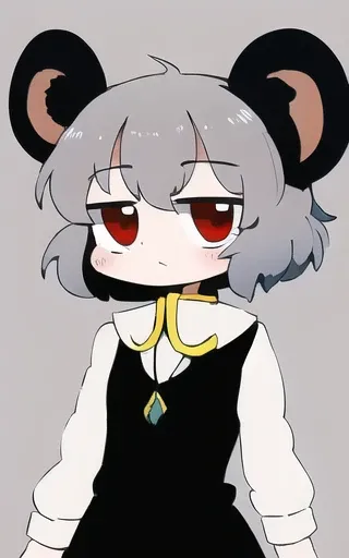 1girl,grey_hair,nazrin,cowboy shot, (shaded face), looking at viewer,meme, masterpiece, best quality,