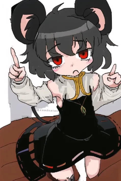 1girl, female, solo, drawing, flat colors, (nazrin) <lora:nynCookie_nyn:1>, animal_ears, flat_chest, capelet, mouse, mouse_ears, mouse_tail, nazrin, red_eyes, short_hair, solo, tail, laying in my bed, worst, bad, ugly, jaggy lines, worse, lazy, lines