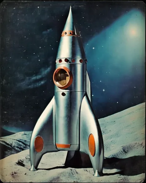 photo of a retro_rocket futuristic, in the space, sci-fi , <lora:Retro_rocket_sdxl:1.0>