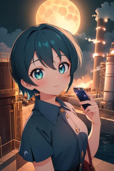 1girl, beautiful Renderman, grand Renderman, masterpiece, selfie of a ([Condor:Fossil fuel power station:1]:1.3) , it is very Charred and Liquid, complex dark green background, Guatemalan blossoms and cityscape, Moon in the night, tilt shift, Masterpiece, Shameless, Glowwave, Moonlight, F/14, Mono Color, crisp lines, vignette, octane engine, High quality, vintage