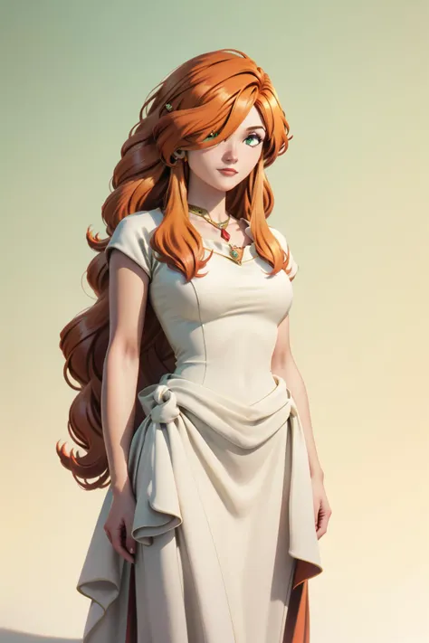 white dress,necklace,ancient greek clothes,short sleeves,long dress <lora:SousouNoFrieren_FlammeXL:0.8> FlammeSSnF,orange hair,long hair, green eyes,hair over one eye,large breast <lora:3D_Animation_Diffusion_Pony_style:1>, Score_9, Score_8_up, Score_7_up, Score_6_up, Score_5_up, Score_4_up, BREAK,1girl in full growth, best quality, masterpiece, ultra-detailed, high quality,good quality,1 girl,(master piece,high resolution, ultra detailed,8K,16K),look at viewer