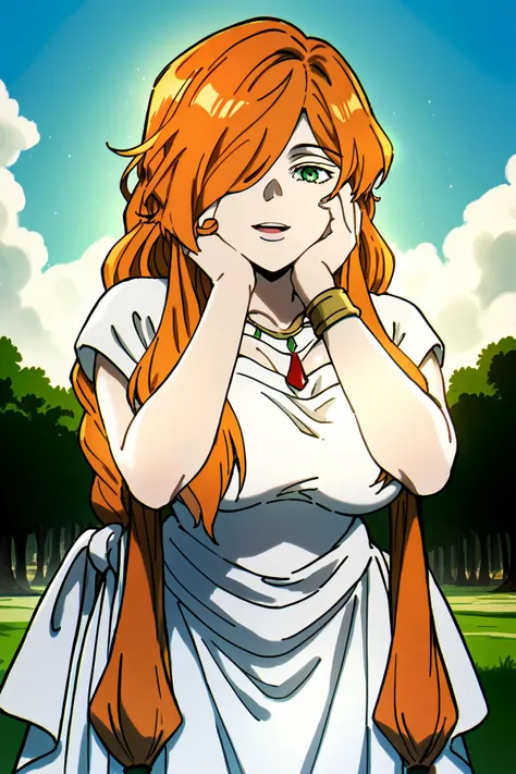 white dress,necklace,ancient greek clothes,short sleeves,long dress <lora:SousouNoFrieren_FlammeXL:0.8> FlammeSSnF,orange hair,long hair, green eyes,hair over one eye,large breasts,<lora:yandere_trance_v1_pruned:1.4> yandere trance, Score_9, Score_8_up, Score_7_up, Score_6_up, Score_5_up, Score_4_up, BREAK,1girl in full growth, best quality, masterpiece, ultra-detailed, high quality,good quality,1 girl,(master piece,high resolution, ultra detailed,8K,16K),look at viewer