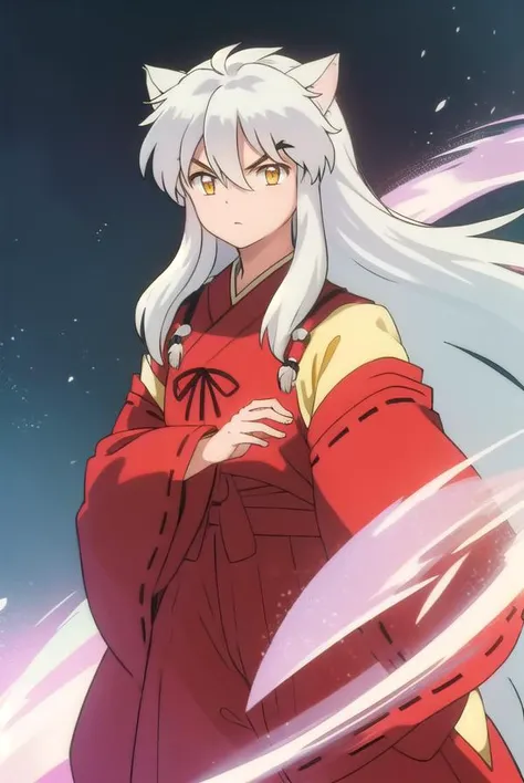 inuyashamc, <lora:inuyasha anime s4-lora-nochekaiser:1>,
inuyasha, long hair, animal ears, white hair, male focus,dog ears, (yellow eyes:1.5),
BREAK japanese clothes, hakama, red hakama,
BREAK outdoors,
BREAK looking at viewer, (cowboy shot:1.5),
BREAK <lyco:GoodHands-beta2:1>, (masterpiece:1.2), best quality, high resolution, unity 8k wallpaper, (illustration:0.8), (beautiful detailed eyes:1.6), extremely detailed face, perfect lighting, extremely detailed CG, (perfect hands, perfect anatomy),