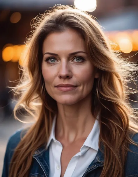 cinematic photo Mid-shot portrait of a beautiful ((ohwx woman)) in her 30s , with long hair, candid street portrait in the style of Martin Schoeller award winning, Sony a7R <lora:triciahelfer_dh128_v1:1> . 35mm photograph, film, bokeh, professional, 4k, highly detailed