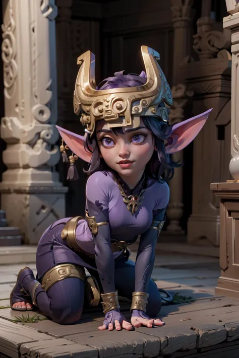 <lyco:imp_32x16-16x4:0.6> (purple imp:1.15)
cute girl, wearing a helmet, inside an ancient temple in front of an altar, (ultra realistic, highly detailed:1.4), best quality, masterpiece