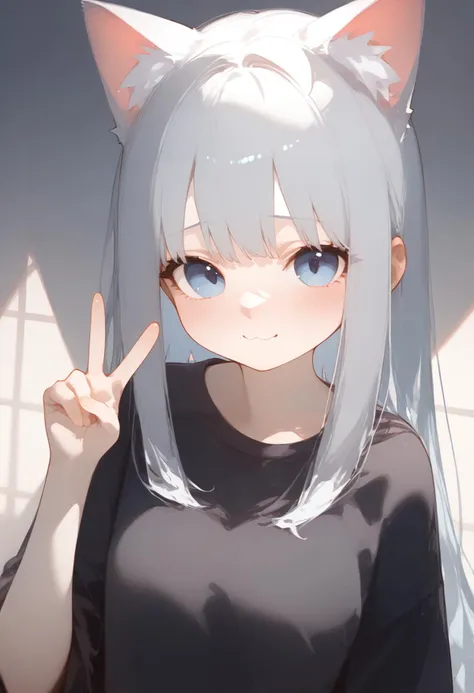 score_9, score_8_up, source_anime
1girl, animal ears, long hair, looking at viewer, grey hair, solo focus, cat ears, animal ear fluff, blush, blue eyes, closed mouth, light blush, shy, v, smug