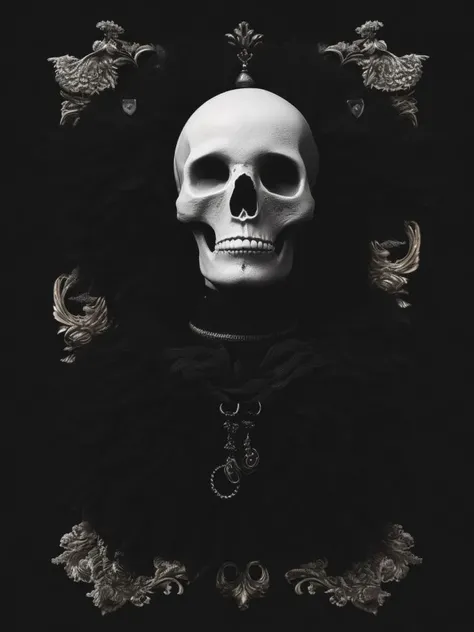 ("a digital art piece of hauntingly pale skulls with black craft cult aesthetics", "opulent and gothic", "high contrast", "bold and macabre", "with a touch of mystic.").and()