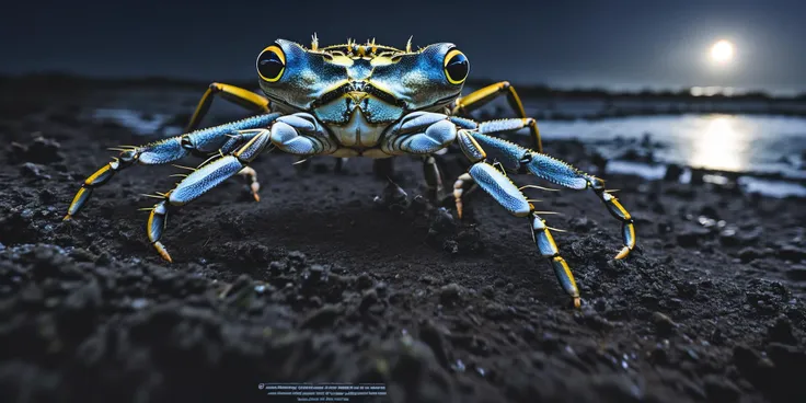 closeup on a crab in a mangrove, moonlit night, highly detailed national geographic photo,