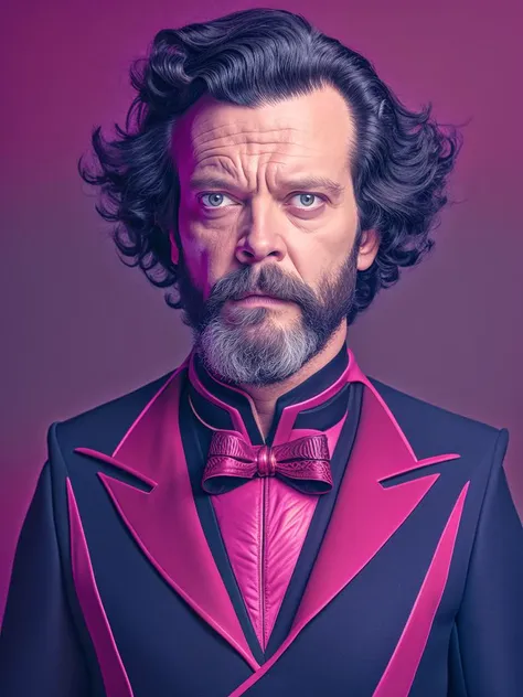 <lora:AlejandroJodorowsky:0.61> portrait of world renowned Prof. Plum, theoretical physicist, by Alejandro Jodorowsky   (retrofutur:0.6), (purple touch of color:0.6)