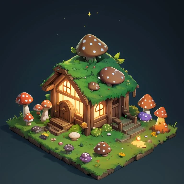 ((masterpiece,best quality)), absurdres,
<lora:Stylized_Setting_Mushrooms:1>, Isometric_Setting, Mushroom_Girl, mushrooms,
Mushroom house, magic, glowing,