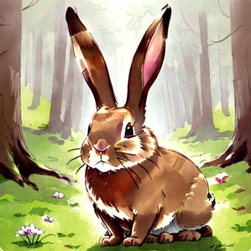 <lora:Colorwater_v2:0.75> a rabbit in a forrest