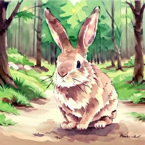 a rabbit in a forrest <lora:Colorwater_v1>