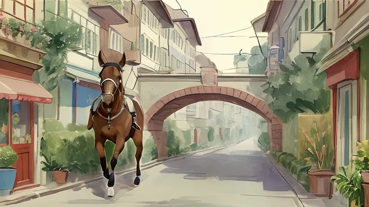<lora:Colorwater_v1:0.75> a horse in the streets of vienna, 1900s, (best quality), (masterpiece:1.1)
