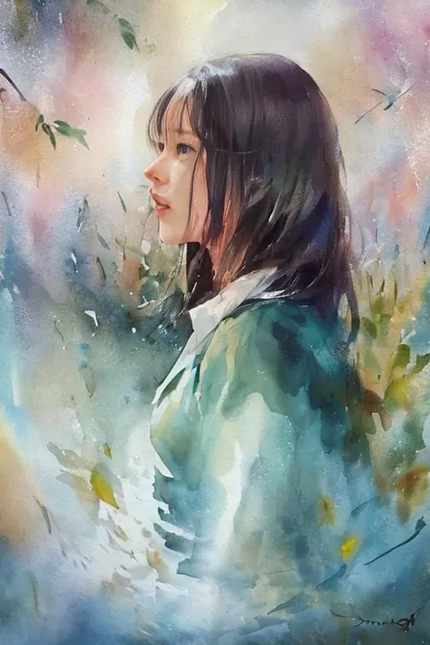 masterpiece,
1girl, bathing in stream, partially immersed, from side, upper body,
nsfw, nude, nipples,
beautiful detailed face, Age:21, long hair, medium breasts,
hair flower, water on skin,
shy,
butterfly, grass, waterfall, lotus, dawn,
(highly detailed), (realistic), vivid color,
bright, deep shadows, dynamic light, colorwater <lora:Colorwater_v4:1>