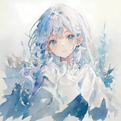 (white background:1.4),(best quality),(masterpiece:1.1), (colorful:0.9), (ink splashing),(color splashing),((watercolor)), clear sharp focus,
(portrait of cute girl:1.2), walking in winter forest, cute expression,white elegant haircut,soft smile, beautyfull detailed face and eyes, elegant clothing,
colorwater <lora:Colorwater_v4:1>