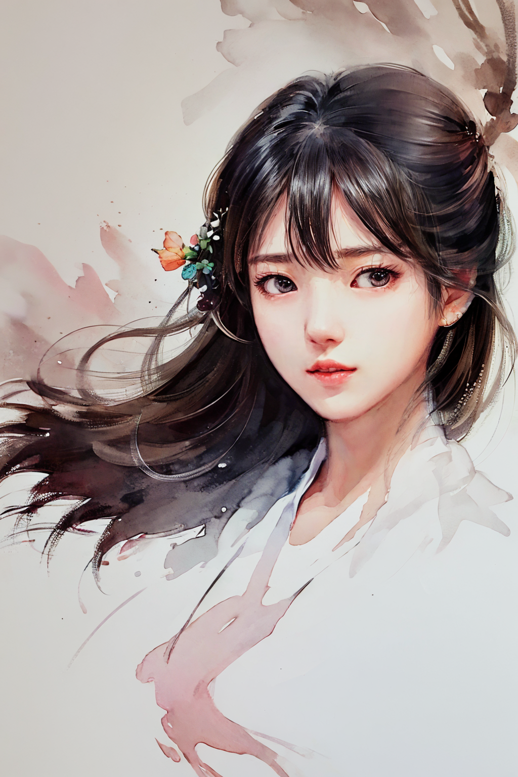 A painting of a woman with long hair and a flower in her hair - SeaArt AI