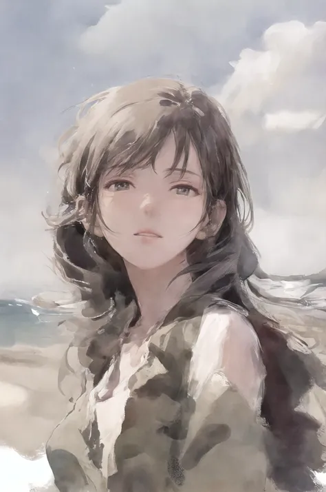 (masterpiece, realistic:1.4), (extremely intricate:1.2), close shot , portrait, (upper body:1.2), (from front:1.3), backless dress, (long dress:1.2), very long hair, breasts, bare shoulders, sky, ocean, water, looking at viewer, italian, head tilt, wind, cloud, sunlight, outdoor, 1girl, solo, cinematic light, ultra high res, 8k uhd, film grain, perfect anatomy, exquisitely detailed skin, best shadow, delicate, RAW, highres, clean lines, <lora:Colorwaterv4:0.85>
