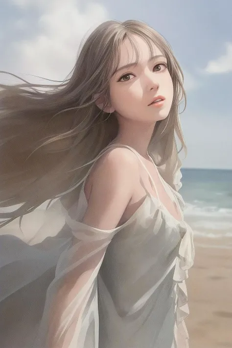 (masterpiece, realistic:1.4), (extremely intricate:1.2)>, close shot , portrait,(upper body:1.2), (from front:1.3), 191971 dress, backless dress, (long dress:1.2), very long hair, breasts, bare shoulders, sky, ocean, water, looking at viewer, italian, head tilt, wind, cloud, sunlight, outdoor, 1girl, solo, BREAK, cinematic light, ultra high res, 8k uhd, film grain, perfect anatomy, exquisitely detailed skin, best shadow, delicate, RAW,highres, <lora:Colorwater_v4:0.6>