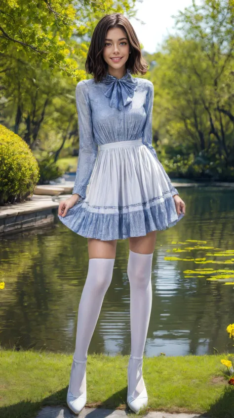 masterpiece, best quality, highres, 8k, raw, absurdres,
(1 girl:1.5),(smile:1.1), (full body),looking at viewer, standing, (standing),solo,(1 girl in the photo:1.5),(alone:1.5),short hair, beautiful blue eyes, (european style dress:1.3), long sleeves,white legwear,brown shoes, outdoors, (lake:1.4),(flowers:1.4),lawn,trees,
<lora:xsarchitectural-6:0.4> <lora:add_detail:1>