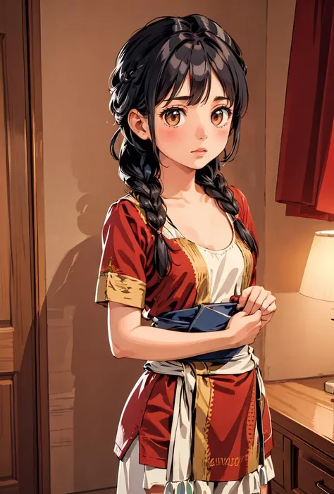 (masterpiece, best quality), 1girl, Indian red Dutch Braids, small breasts, <lora:rdr:0.8>