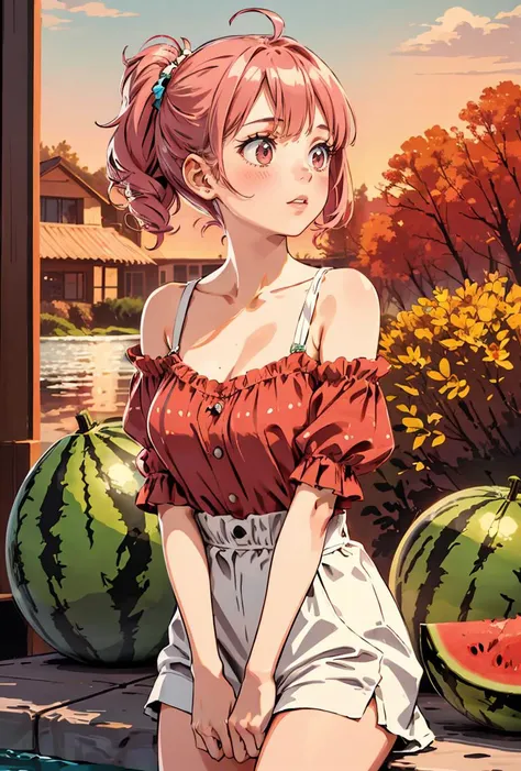 (masterpiece, best quality), 1girl, Watermelon pink Short Messy Hair with Side Part, Size G breasts, <lora:rdr:0.8>
