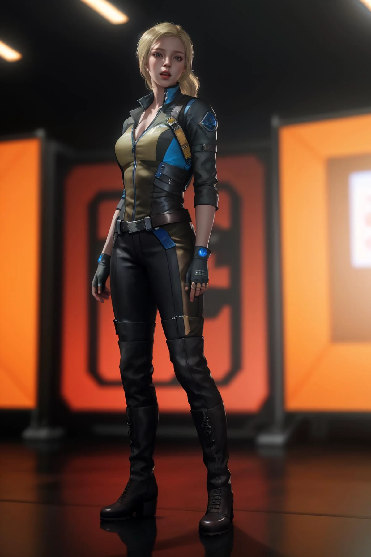 8k,highres,absurdres,masterpiece,best quality,original,extremely detailed CG,extremely detailed wallpaper,perfect lighting,<lyco:GoodHands-beta2:1>,
1girl,solo,blurry_background,looking_at_viewer,standing on the stage,
<lora:MKCassie:0.6> MKCassie,long hair,blonde hair,boots,gloves,