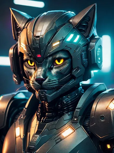 A cute cat as the doomslayer, realistic scifi cyberpunk power armor robot, closeup portrait cinematic, 8k, hdr, intricate details, hyperdetailed, (backlit:1.3), (cinematic:1.2), (ArtStation:1.2)