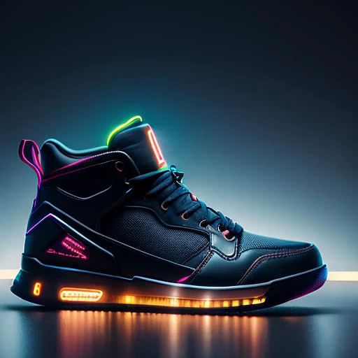 product photography of a cyberpunk sneakers, epic render, octane, atmosphere, particles, soft volumetric lights, (backlit:1.3), (cinematic:1.3), intricate details, (ArtStation:1.3)