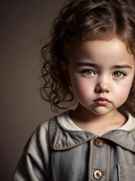 close up war photo of a little and homeless girl ((dressing an old torn clothes)), (shy), 1girl, solo, brown and curly and messy hair, very detailed face, beautiful eyes, [chubby], adorable, with rosy cheeks and bright, sad eyes, stunningly beautiful, (Rembrandt Lighting), zeiss lens, ultra realistic, (high detailed skin:1.2), 8k uhd, dslr, Dramatic Rim light, high quality, Fujifilm XT3,