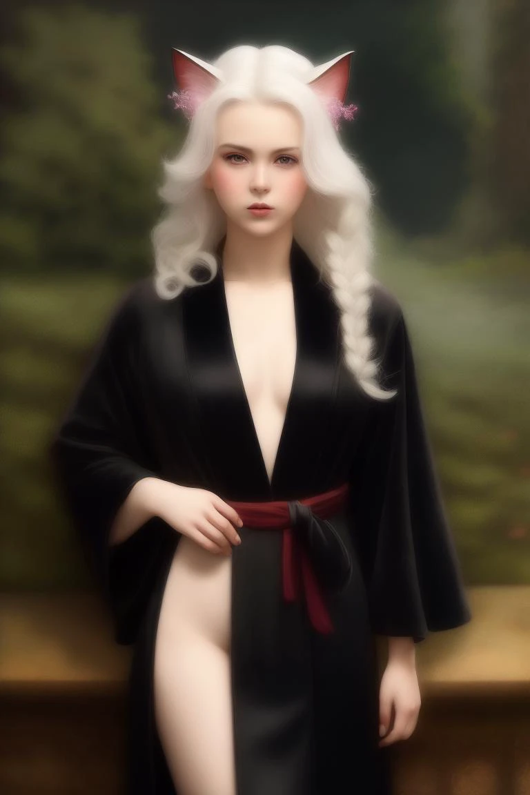 a profesional picture of 1girl Bruti - necormancer girl wiht wet pink skin, dark elf, small bperky breasts, red eyes, white hair,curly hair,  slender body, long legs, (black [robe:dress:15]:1.5) ([cat:human:15]_face:1.5) BREAK,  ultrasharp, ultradetailed, perfect quality, masterpiece, intricated details, ultra clear,  <lora:add_detail:0.4>, <hypernet:sxzBloom_sxzBloom:0.3>, AS-YoungerV2  hotify, vivid colors by Mati Klarwein by Simon Bisley  <lora:çº¢èçé¾å®æç:0.72> photo_focus
