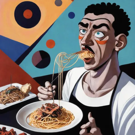 man eating spaghetti by wassily kandinsky