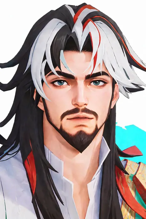 face,guanyu,bangs,Streaked hair,beard,1boy,masterpiece, best quality, <lora:guanyu-v6-000025:1>