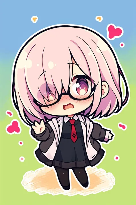 Chibi, portrait of Embarrassed Mash, Face blush, open mouth, wavy eyes, mortified, extended hands, no motion,
kyriedef, hair over one eye, glasses, jacket, black dress, red necktie, pantyhose
<lora:fate_mashkyrielight_v2:0.7>