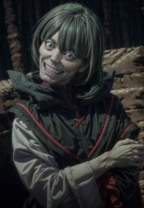 (masterpiece, top quality, best quality, official art, beautiful and aesthetic:1.3,photorealistic:1.4, photo, raw, ),<lora:more_details:0.7>, solo,
, Petelgeuse, dark robe, 1boy, bangs, green hair, teeth, solo, wide-eyed, happy, smile, (long hair:1.2), high ponytail, <lora:Petelgeuse:0.8>, re-zero, head tilt by 90°, totally crazy , freaky, Dislocations