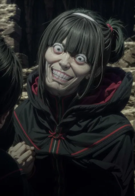 (masterpiece, top quality, best quality, official art, beautiful and aesthetic:1.3,photorealistic:1.4, photo, raw, ),<lora:more_details:0.7>, solo,
, Petelgeuse, dark robe, 1boy, bangs, green hair, teeth, solo, wide-eyed, happy, smile, (long hair:1.2), high ponytail, <lora:Petelgeuse:0.8>, re-zero, head tilt by 90°, totally crazy