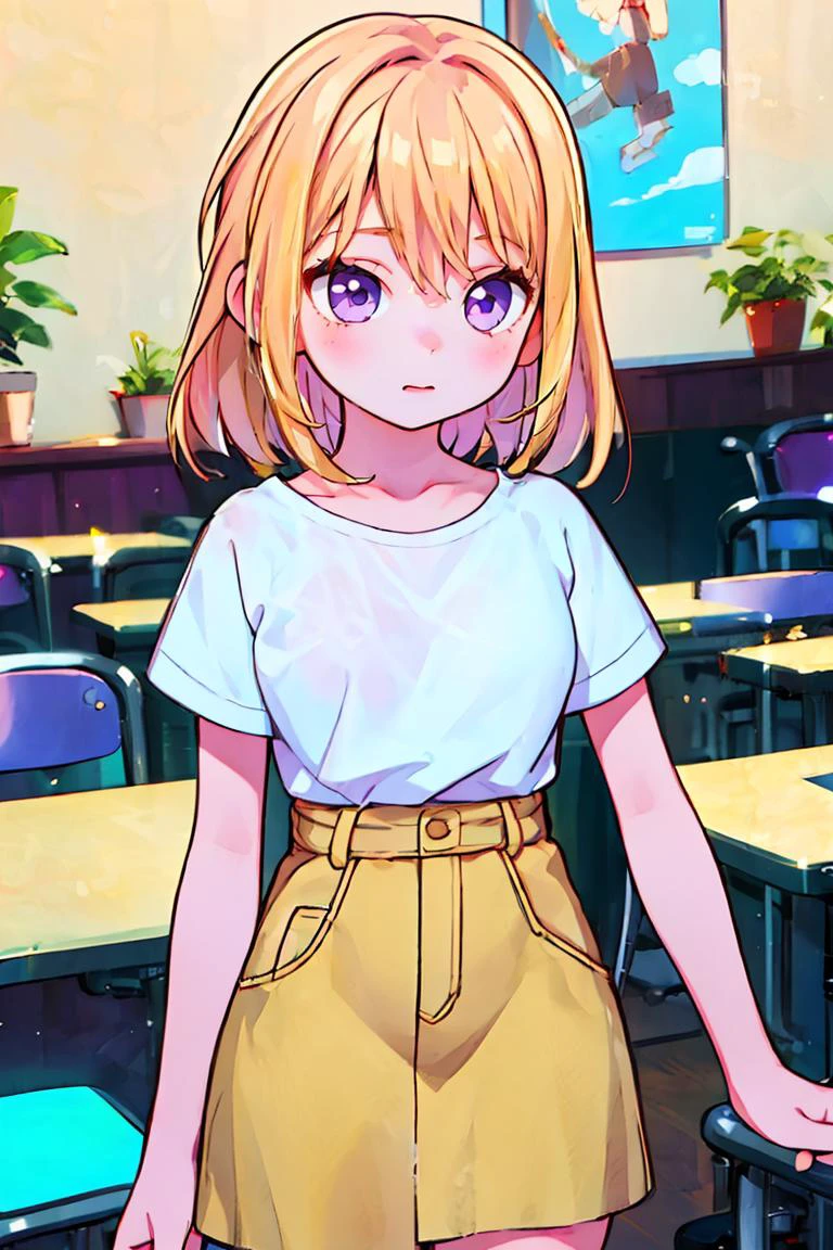 (masterpiece, best quality), 1girl, <lora:misumiuika2:1> misumi uika, white shirt, brown skirt, short sleeves,
