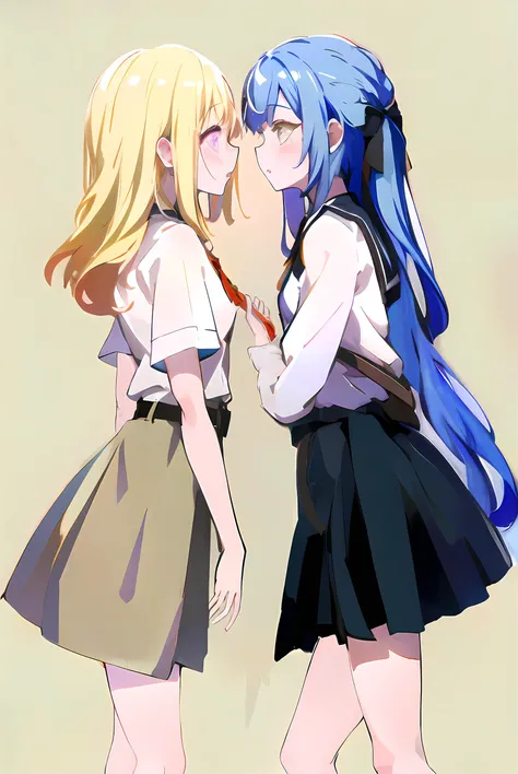 Drawing of a couple of anime characters hugging each other, kissing together cutely, an anime drawing, In anime style, Happy!!!, Twin-tailed, cel shaded anime, cute anime style, two beautiful anime girls, Anime Drawing, by Yuki Ogura, In an anime style, Ecchi anime style, with out shading, Anime Girls, cellshading!!!