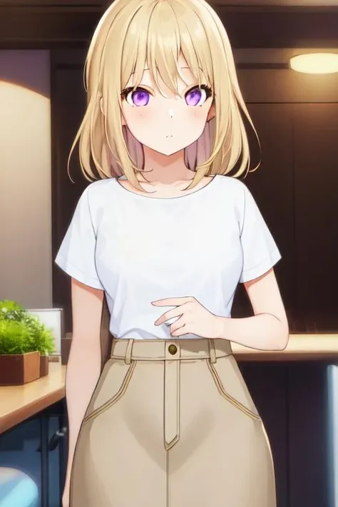 1girl, solo, masterpiece, best quality, <lora:misumiuika2:0.85>, misumi uika, white shirt, brown skirt, short sleeves,