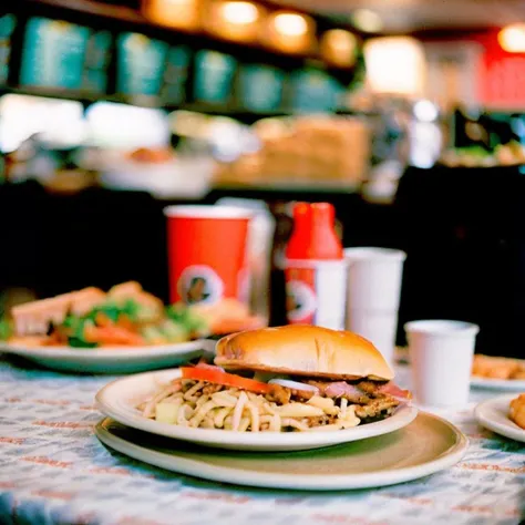 rz884n4l0g, A photo of a detailed restaurant with tables, analog, cinestill, 35mm, (grainy)