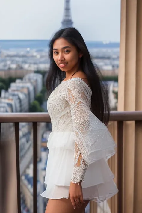 DEN_hayleyXYZ_OF,
(standing on a balcony wearing an (elegant outfit:1.3), Paris scene, Eifel tower, balcony railing, balcony, City scape, scenic:1.2),
bokeh, f1.4, 40mm, photorealistic, raw, 8k, textured skin, skin pores, intricate details <lora:epi_noiseoffset2:1>, epiCRealism <lora:ClothingAdjuster3:-1>
