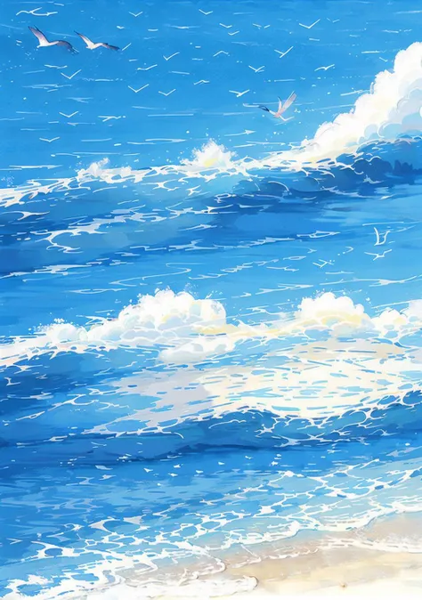 waves, sparkle, no humans, black background, water, ocean, bird, cloud, animal focus, sky <lora:water_20230709214459:0.82>