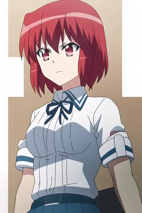 masterpiece, best quality, <lyco:sunao-10:1>, sunao sumeragi, short_hair, red_hair, red_eyes, school uniform,