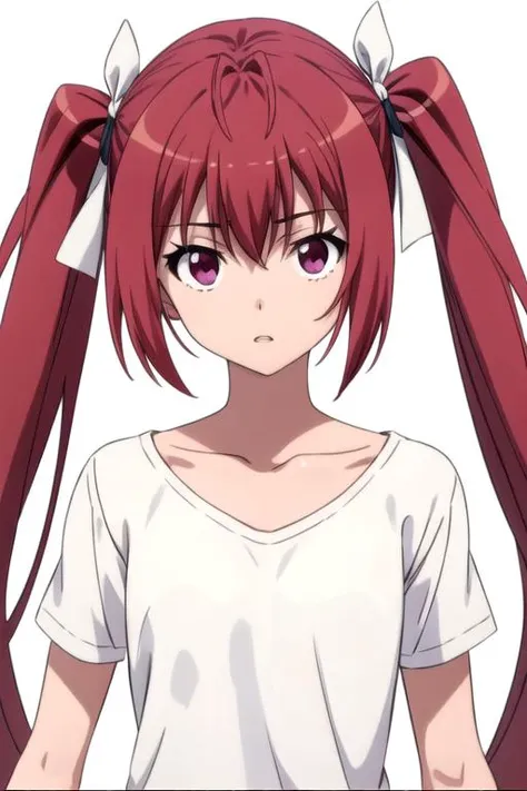 solo, 1boy, otoko no ko, looking at viewer, 2D, anime, anime coloring, upper body, (solid white background:1.3), <lora:souji-oretwintail-01:0.8>, souji mitsuka, hair ribbon, shirt, collarbone, looking at viewer, parted lips