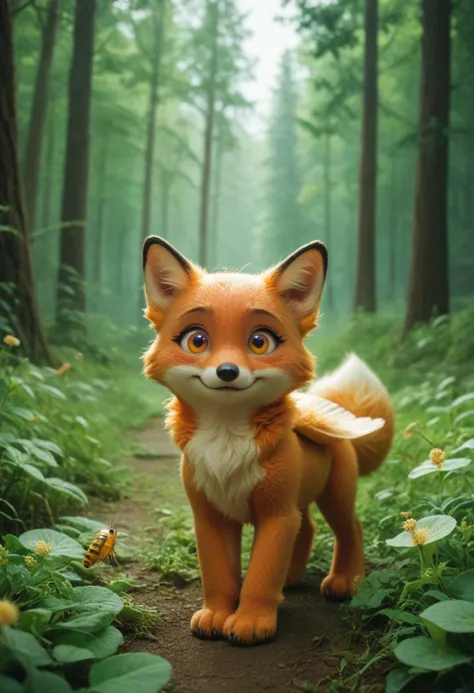 score_9, score_8_up, score_8, score_7_up, score_7, HD, a cute fox in a magical forest, fireflies, moon glow, large cute eyes,