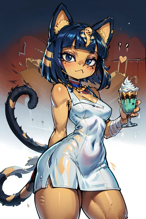 <lora:Ankha_v2_RETRAIN:1> ankha, tail, bandages, white dress, (((dessert background))) , furry, furry female, cat tail,