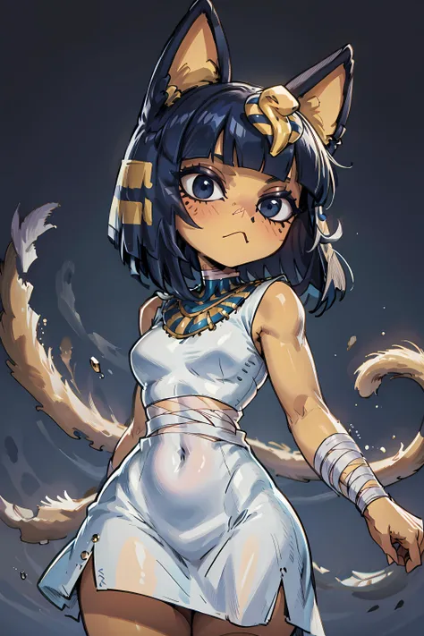 <lora:Ankha_v2_RETRAIN:1> ankha, tail, bandages, white dress,
