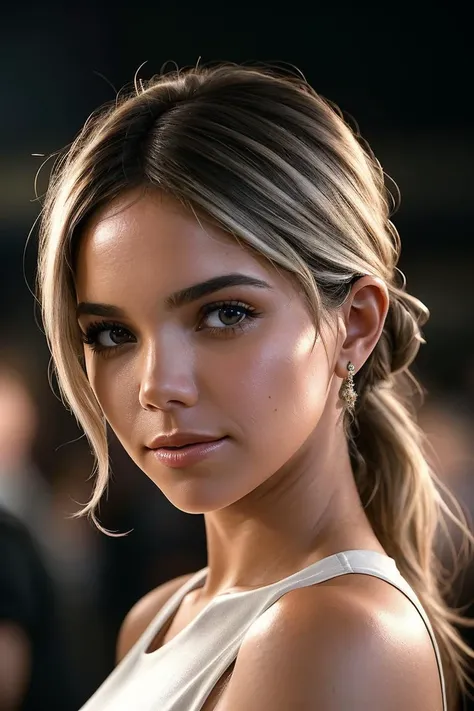 beautiful woman (EPC4r0M3j14:.99): a woman at a (party:1.1), perfect highponytail, wearing sexy blond (Cutout Top), (crowd of people in background:1.1), (at a pompous theatre), (face focus), modelshoot style, (extremely detailed CG unity 8k wallpaper), professional majestic (photography by Edward Corbett:1.1), 24mm, exposure blend, hdr, extremely intricate, High (Detail:1.1), dramatic, soft cinematic light, (looking at viewer), (detailed pupils), 4k textures, soft cinematic light, elegant, ((((cinematic look)))), soothing tones, insane details, hyperdetailed, ("In Jernau we trust!":1.1)